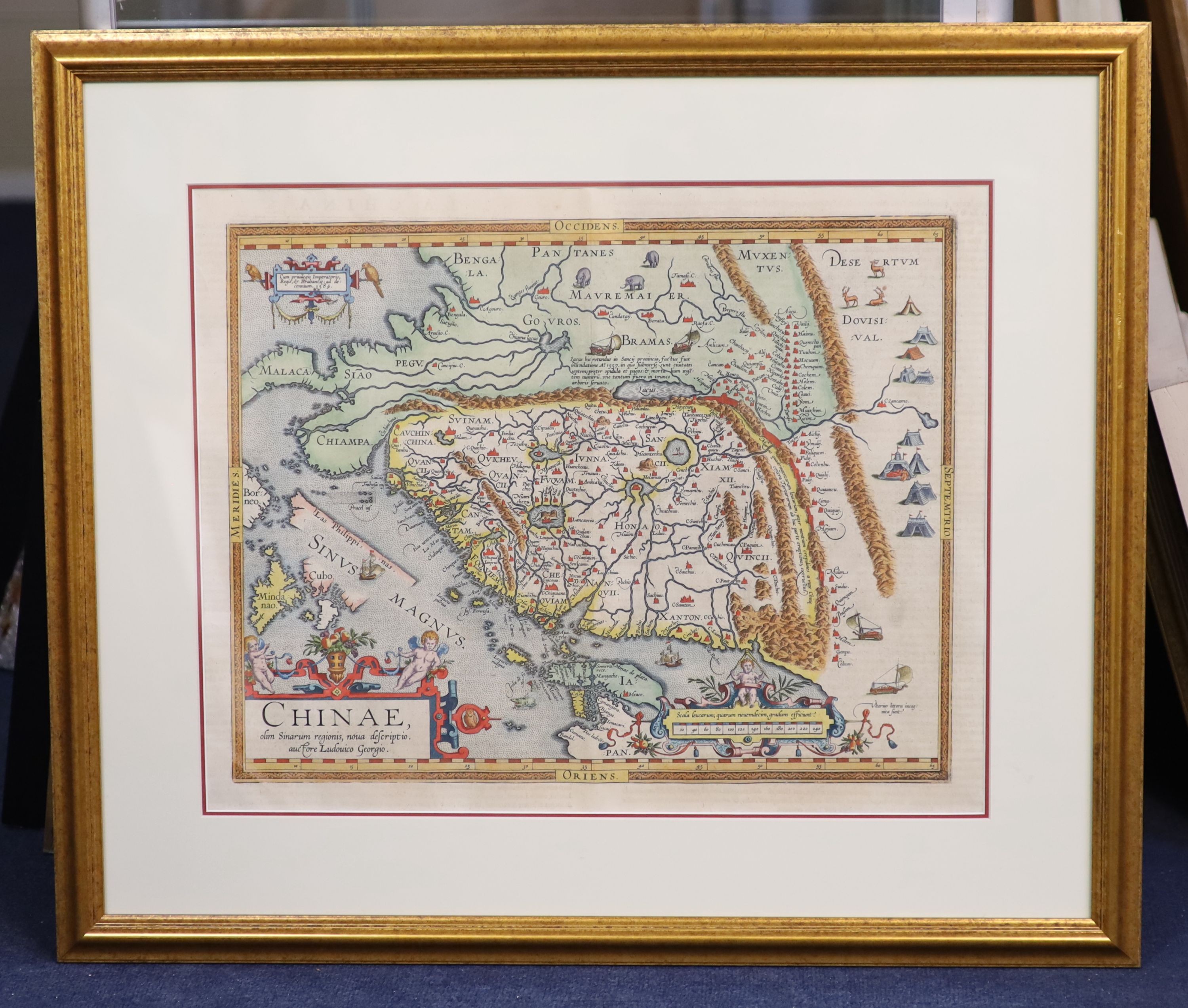 Ortellius after Ludovicus Georgius, Map of China, 1584, coloured engraving, 40.5 x 50.5cm